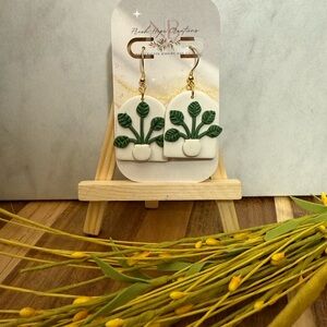 Handcrafted Green and White Earrings by